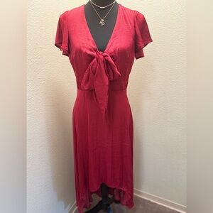 Francesca's Collections Red Midi Dress with Tie-Front